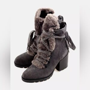 Kendall + Kylie Faux Fur Suede Lace-Up Combat Booties